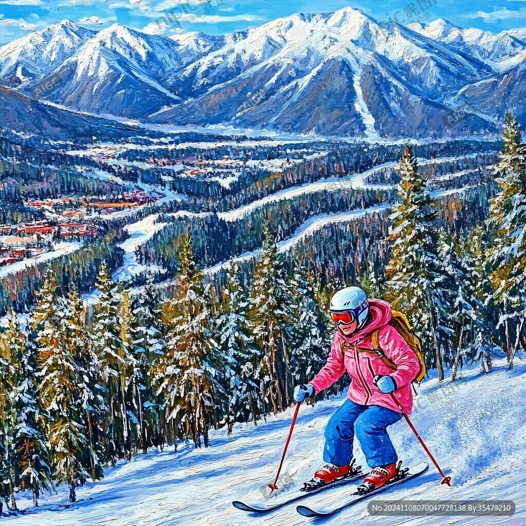 滑雪手绘插画