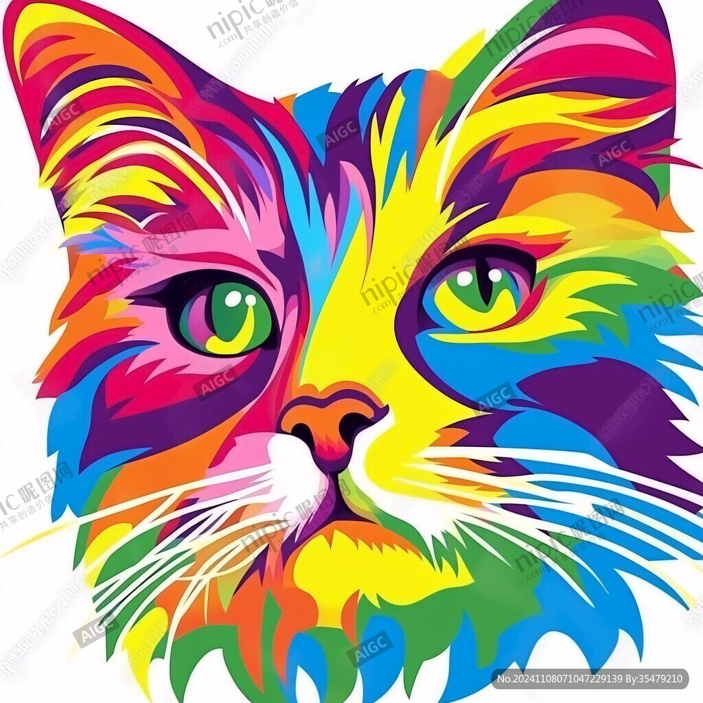 手绘猫抽象画