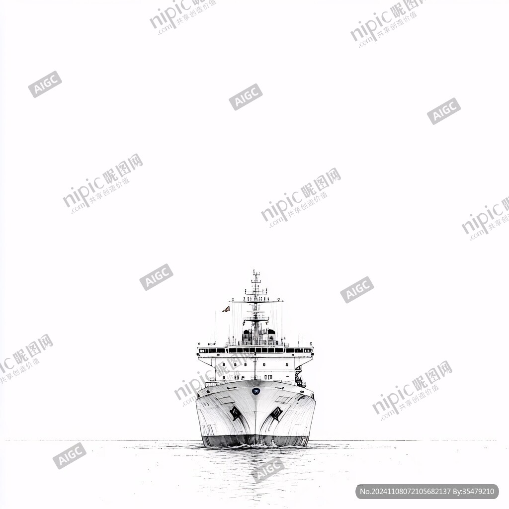 大海海面游船黑白照