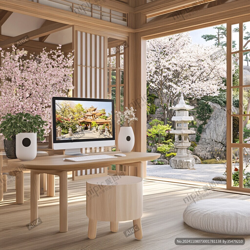 日本樱花庭院建筑
