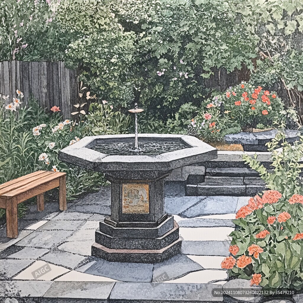 庭院水彩画