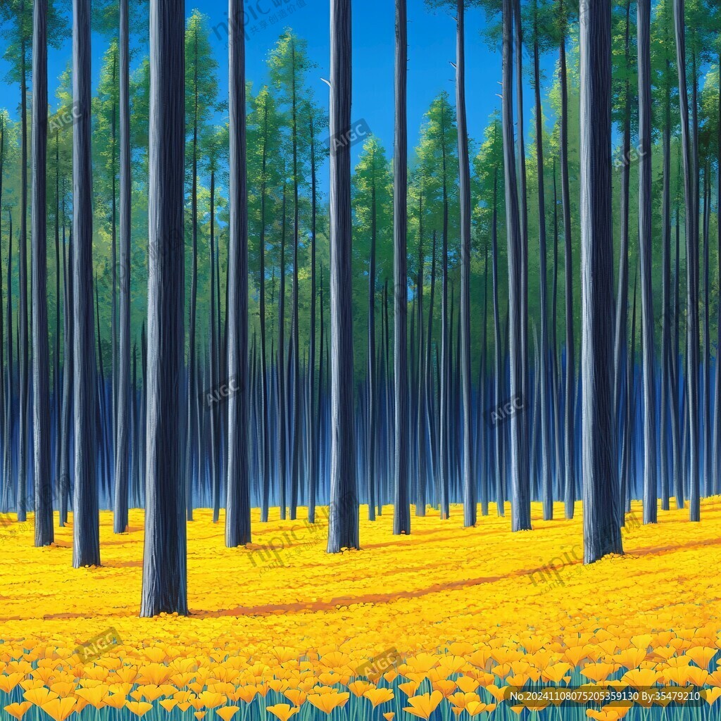 蓝天森林花海