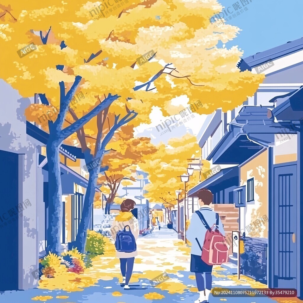 秋天治愈插画