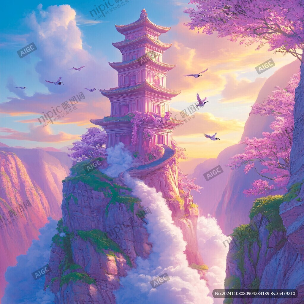 天界晓钟风景插画