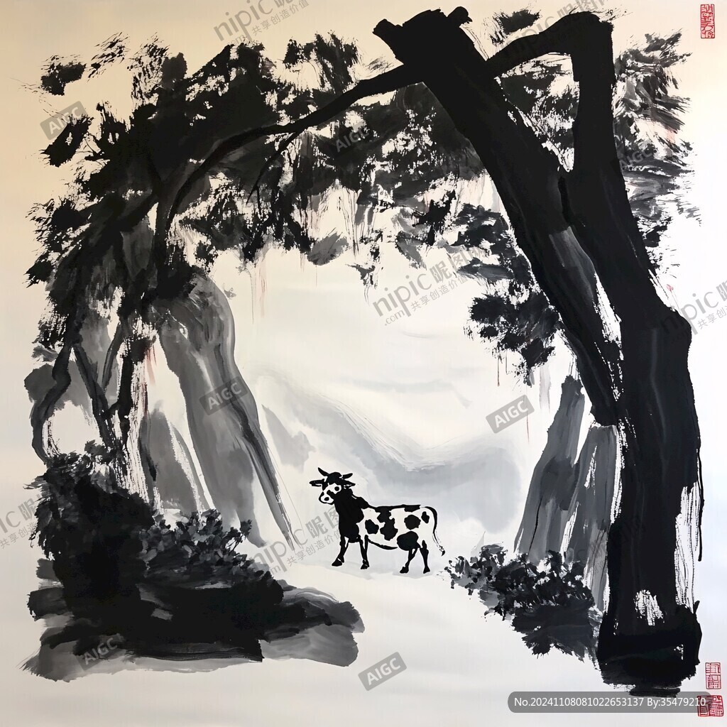 水墨牧牛