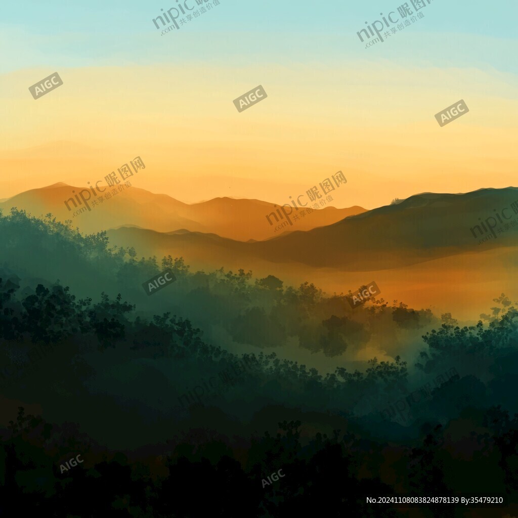 黄昏远山插画