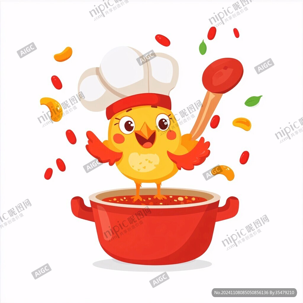 手绘爱做饭的卡通鸡