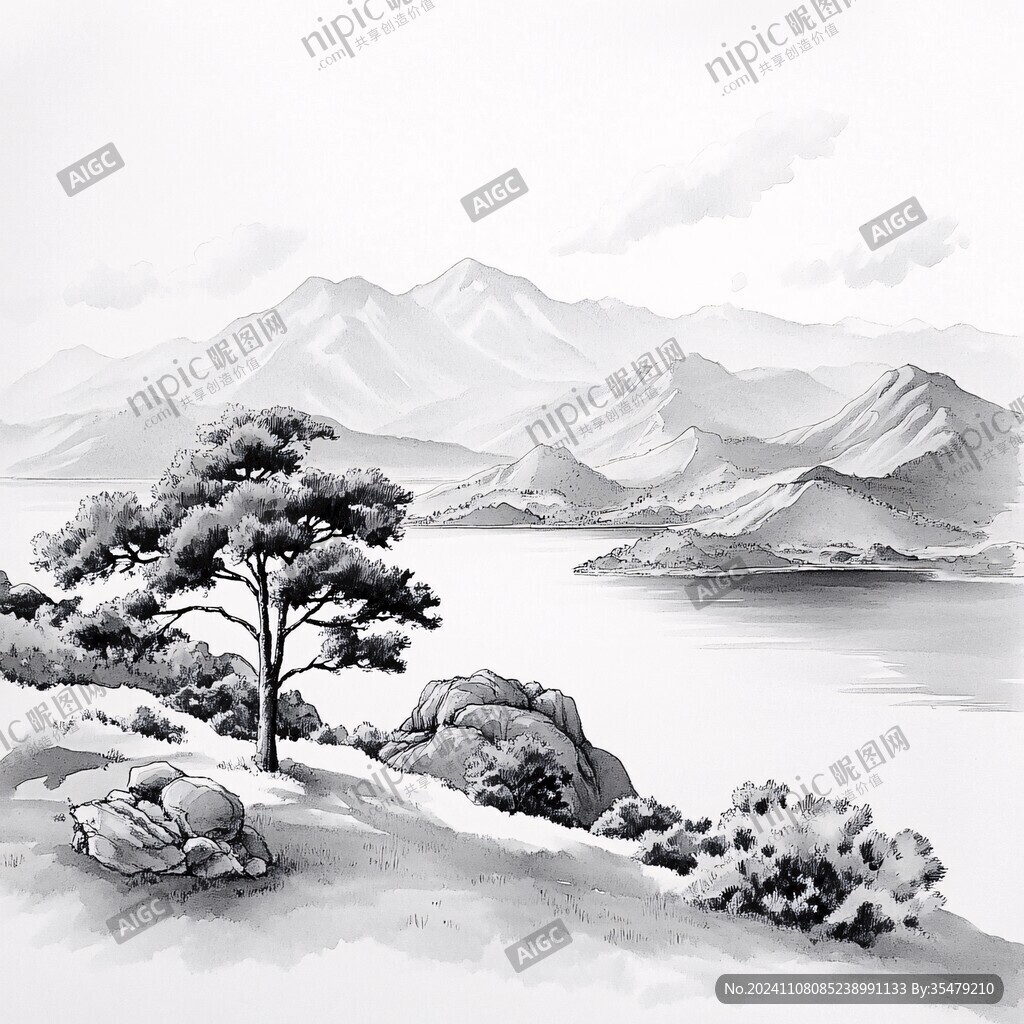 迎客松水墨山川