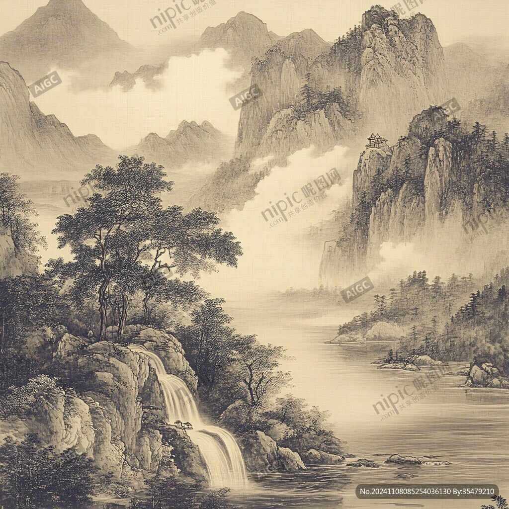 仿古工笔山水
