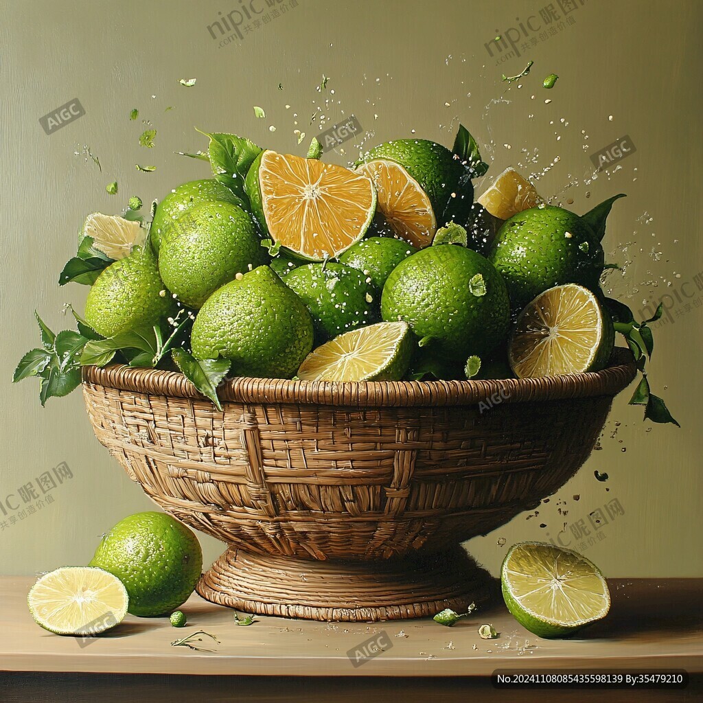 绿色柠檬油画