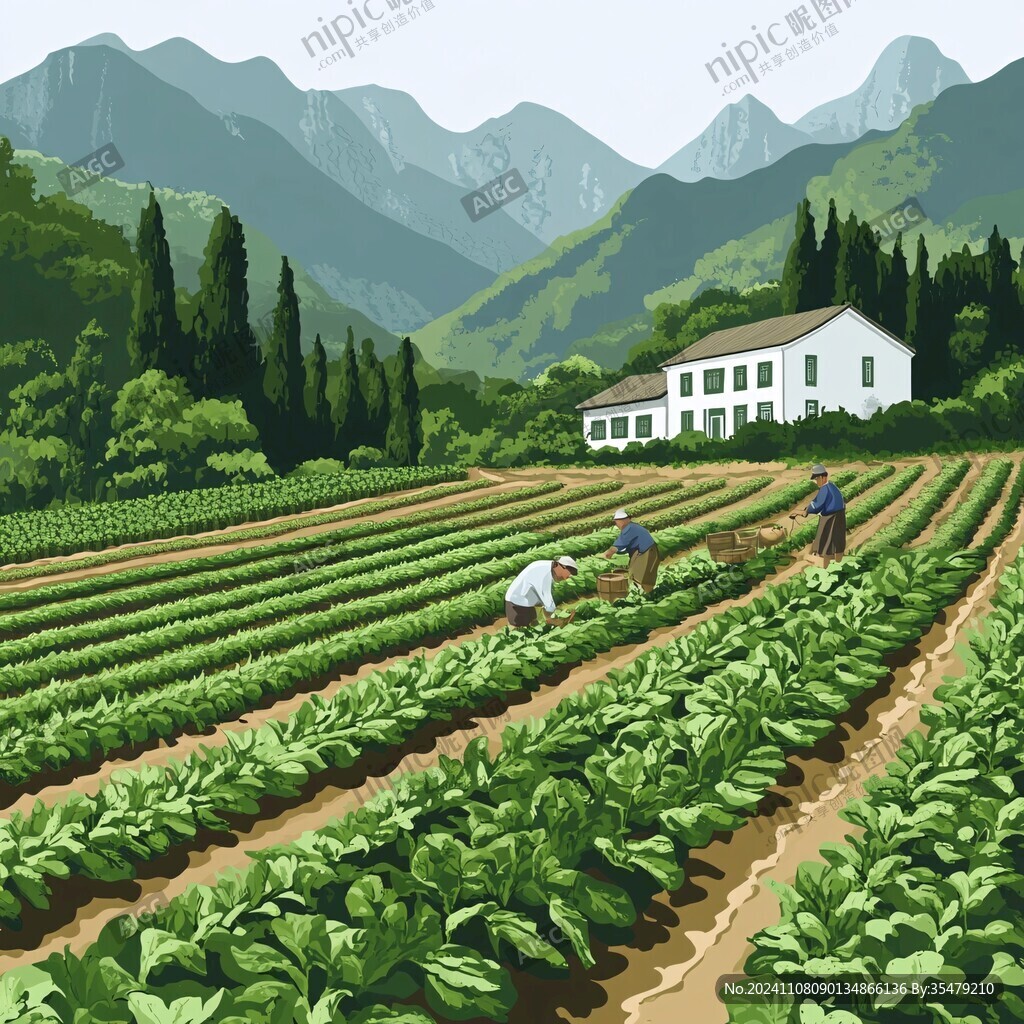 田地耕作插画
