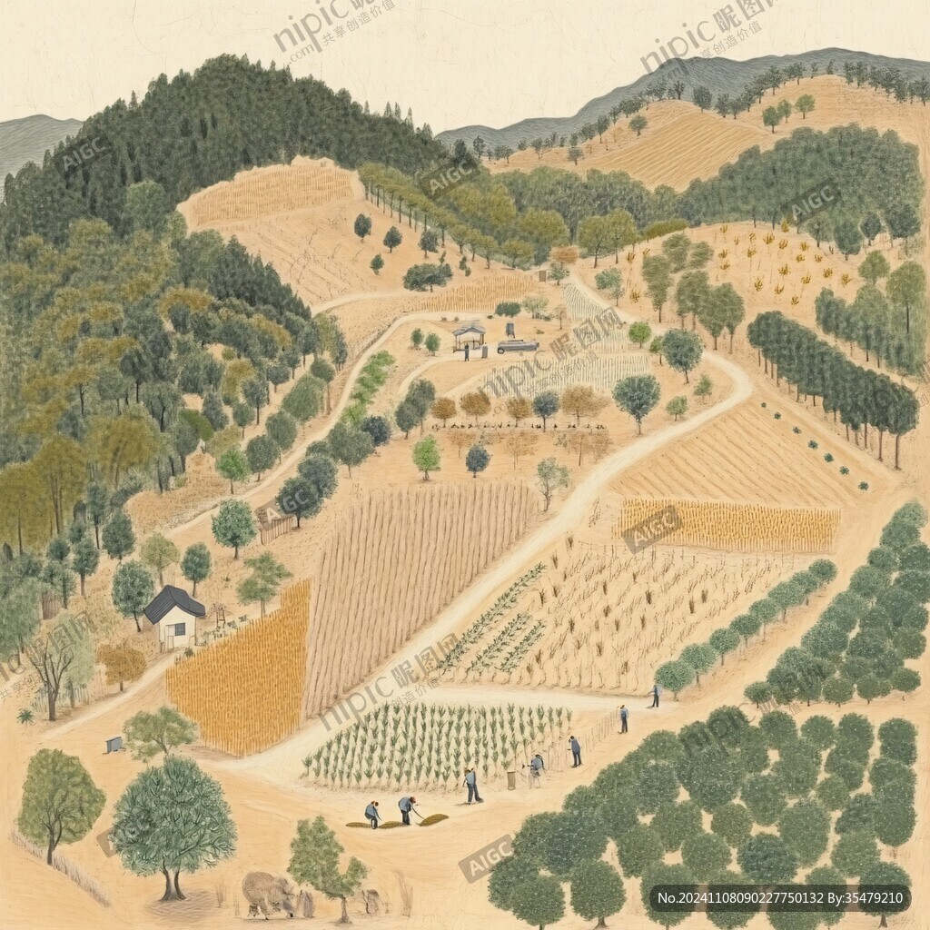 手绘田野果园