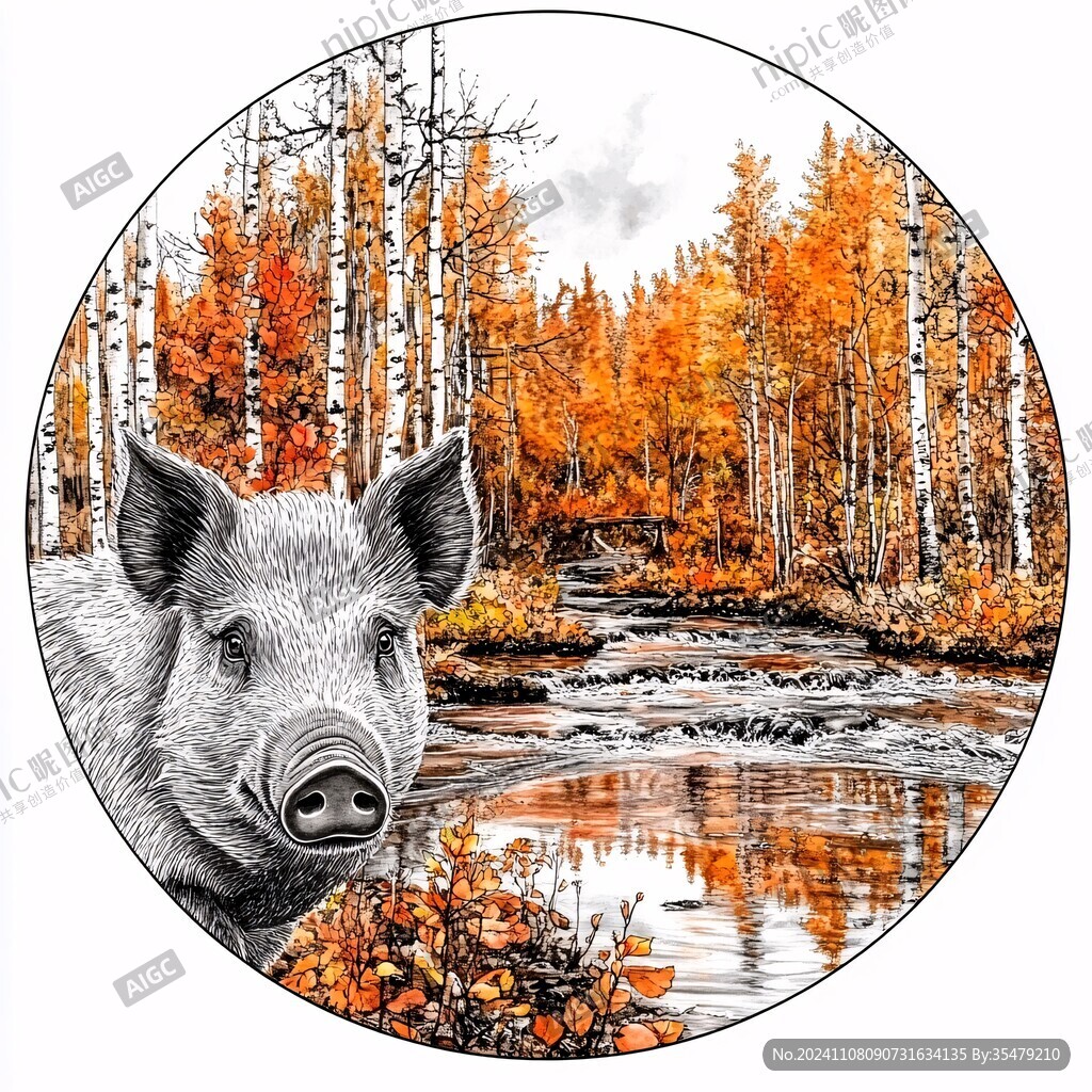 立体山水麋鹿圆框画
