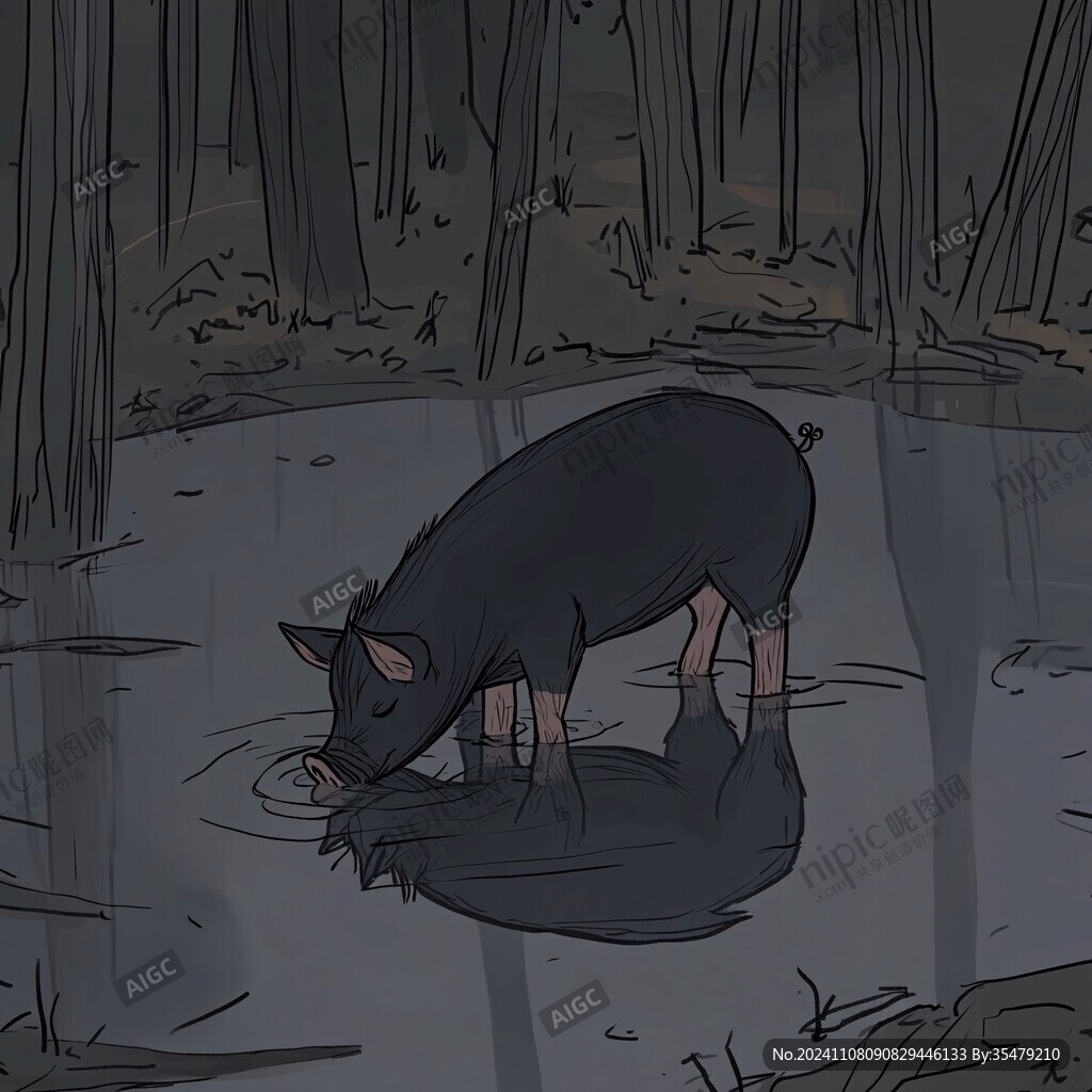 黑毛猪插画