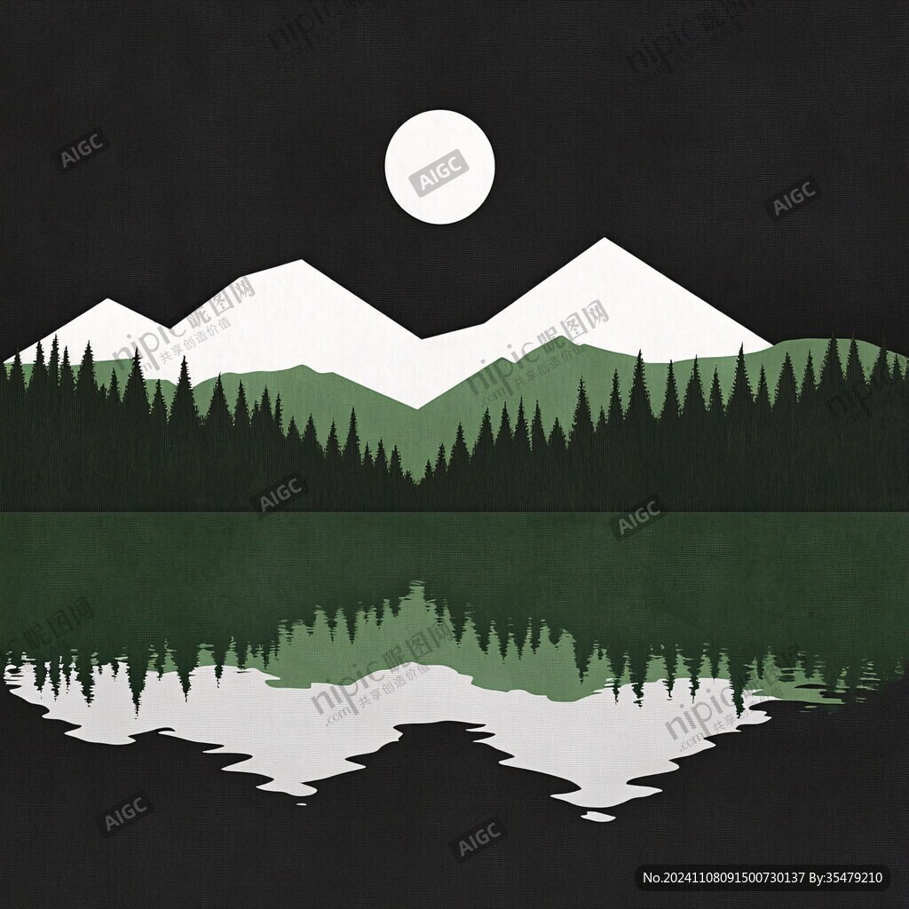 山湖插画