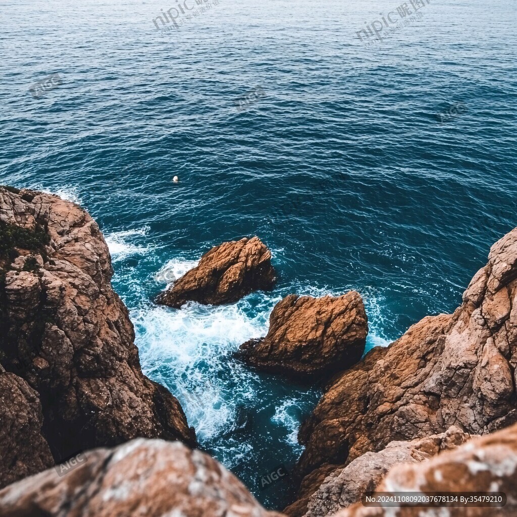 蔚蓝大海边的礁石