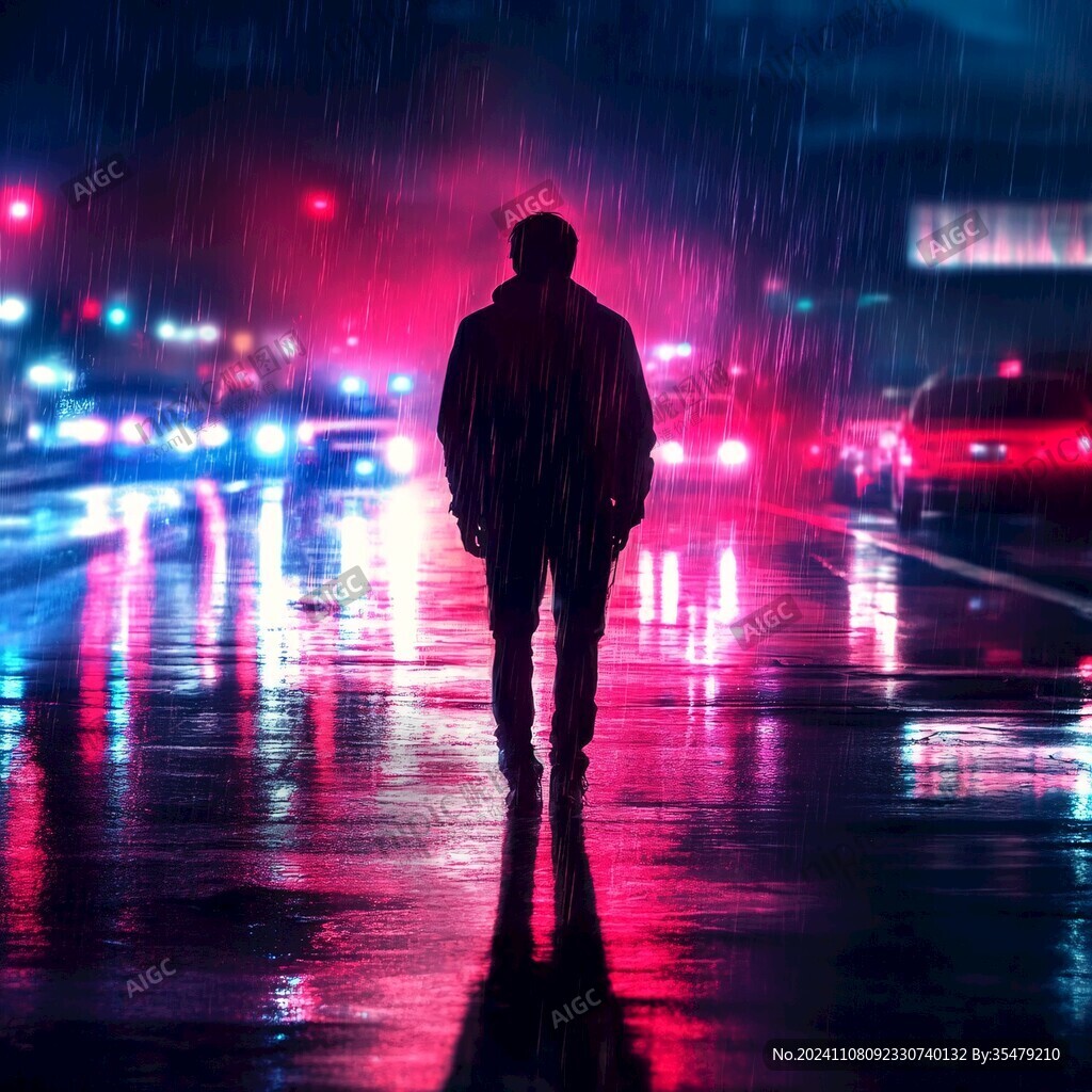 夜晚雨中行走的人