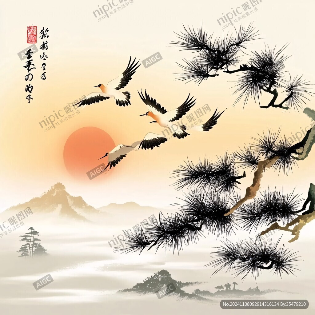 迎客松松鹤延年