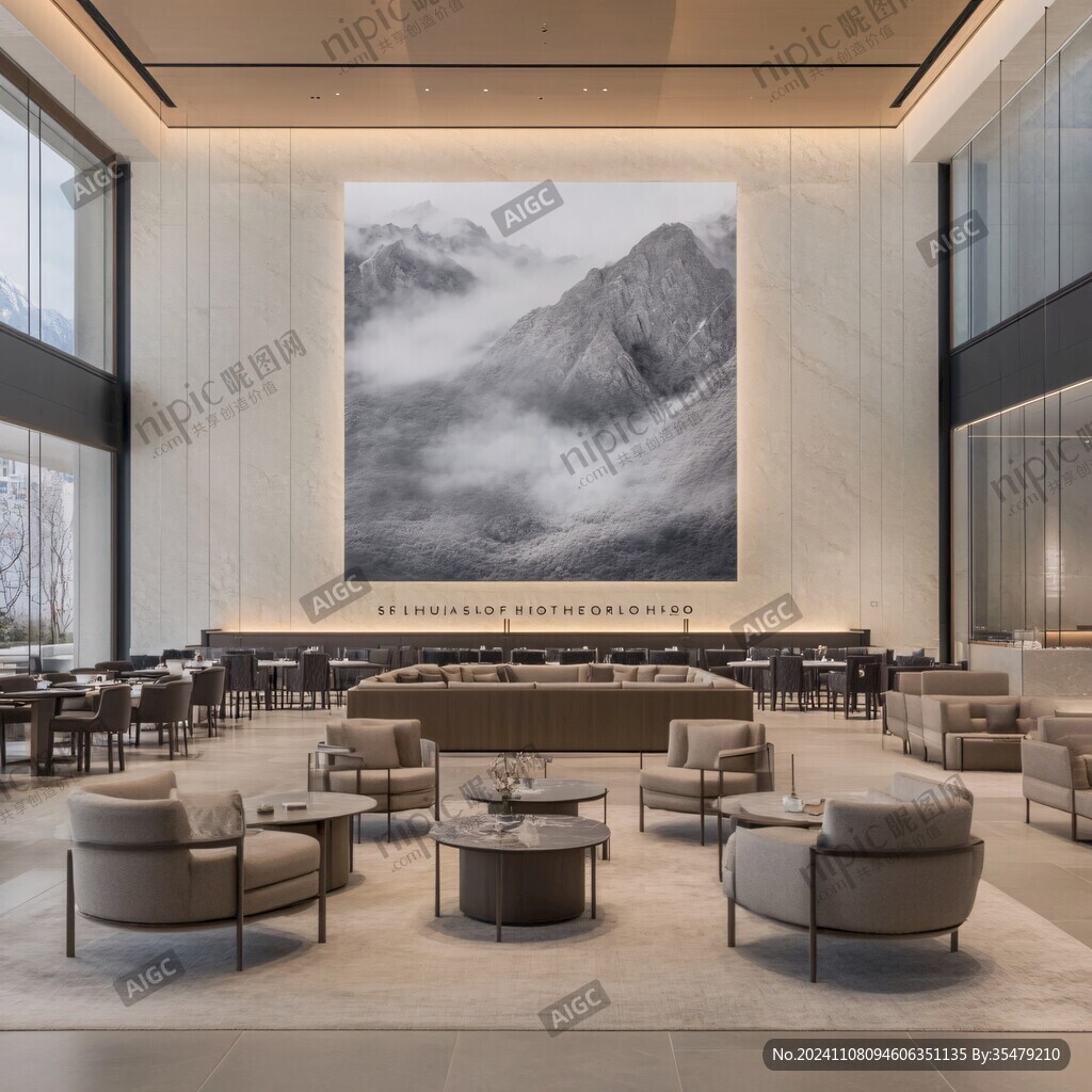 酒店前台大型山水挂画