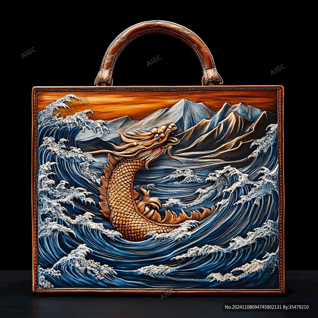 海水龙纹方胜式套盒