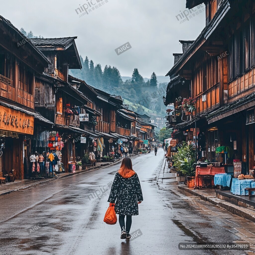 雨中苗寨