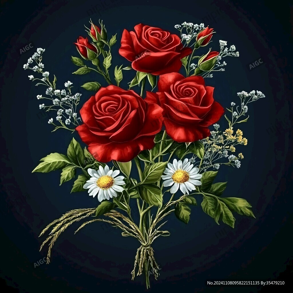 手绘玫瑰花花束