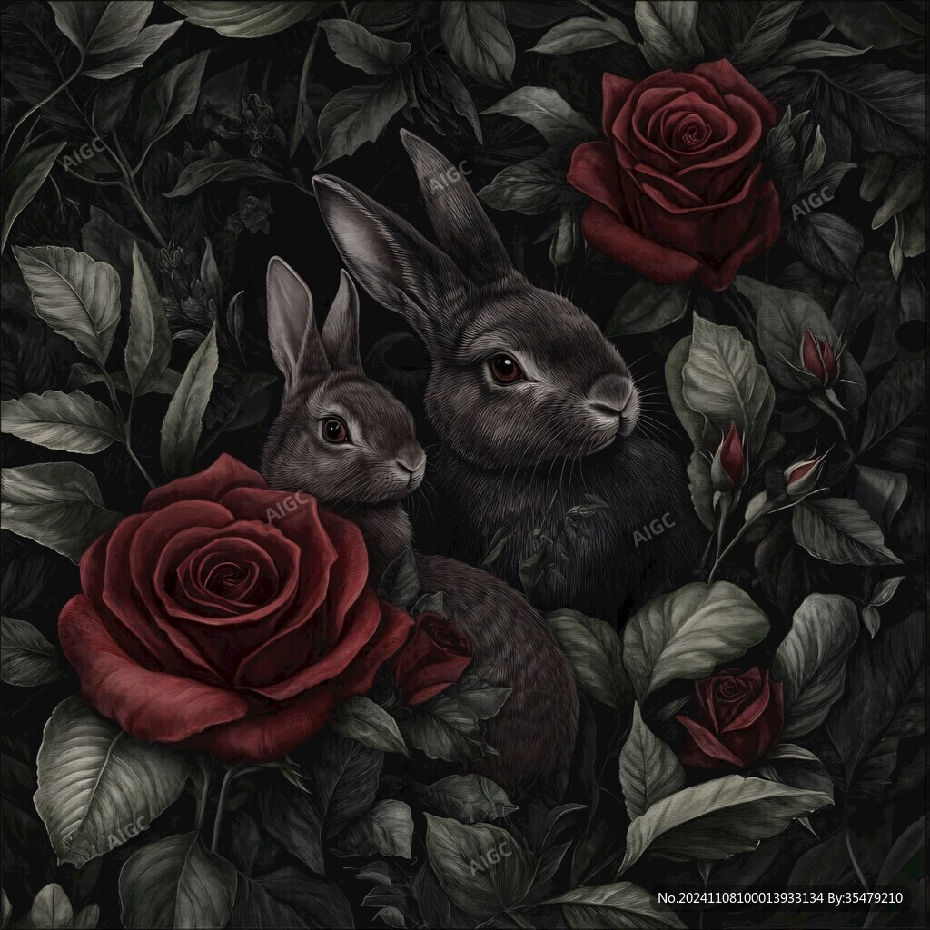 兔子玫瑰花插画