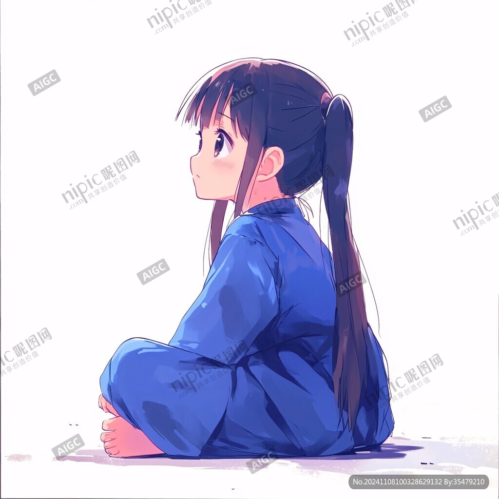 蹲坐人物素材