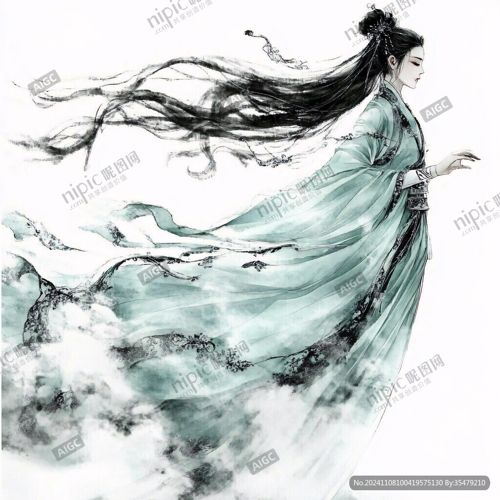 水彩风汉服美女