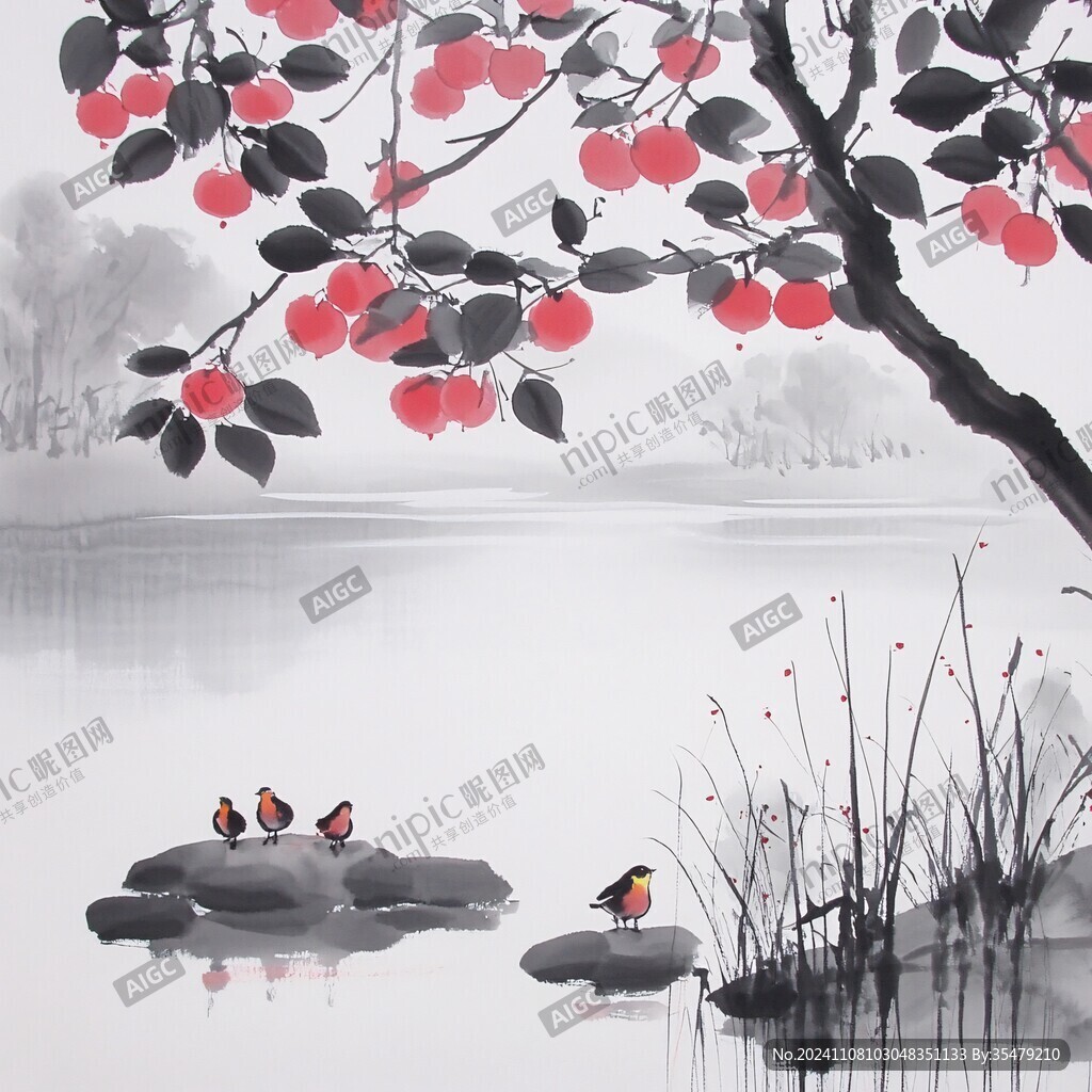 水墨风景挂画水墨小鸟