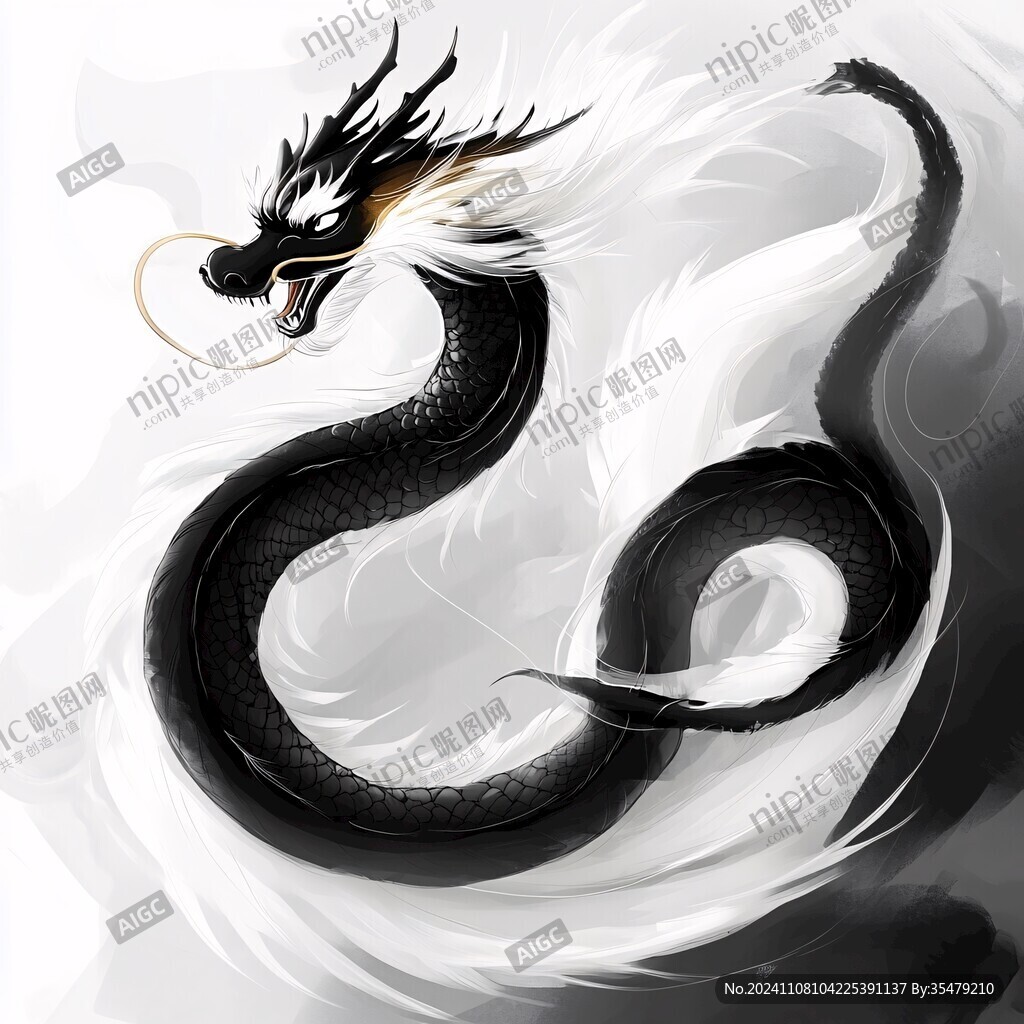 水墨画蛟龙水蛇