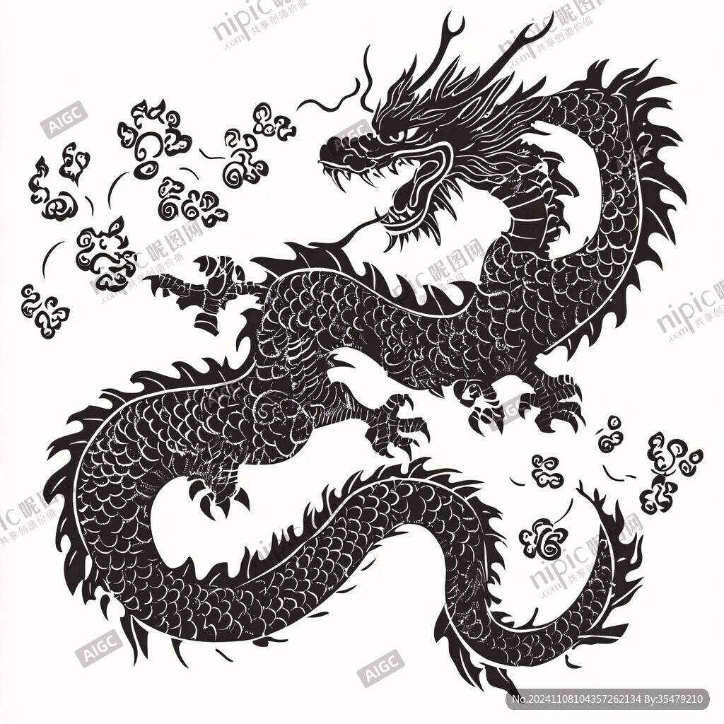 龙白描线描