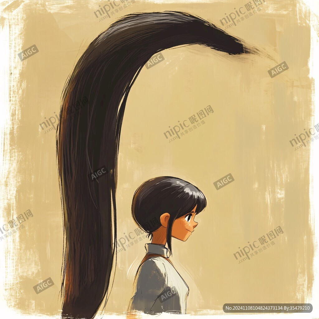 长黑发插画