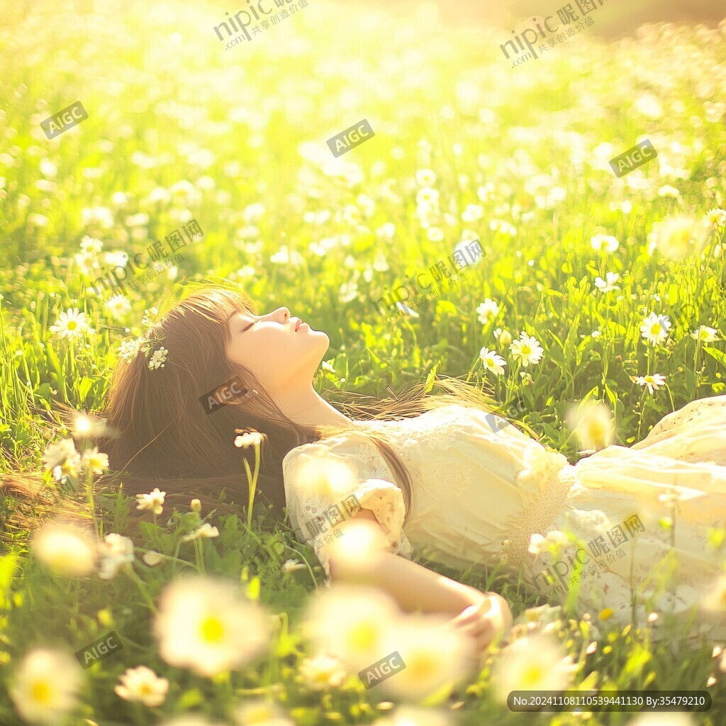 阳光草地美女