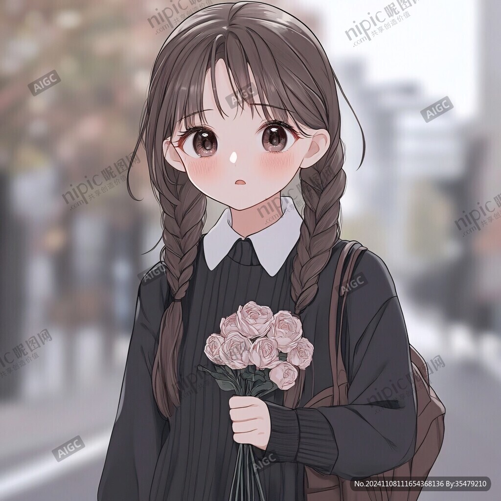 拿花的女生