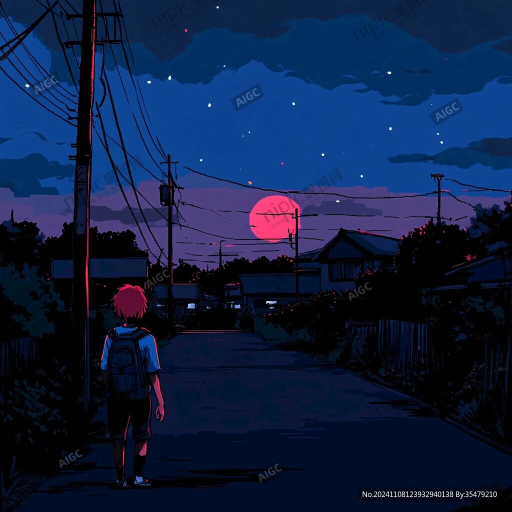 日落街道插画