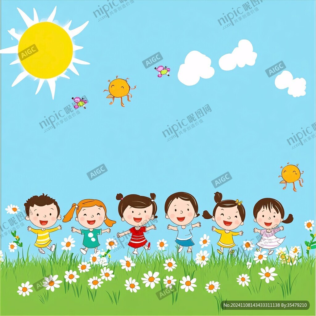 蓝天白云下的小朋友