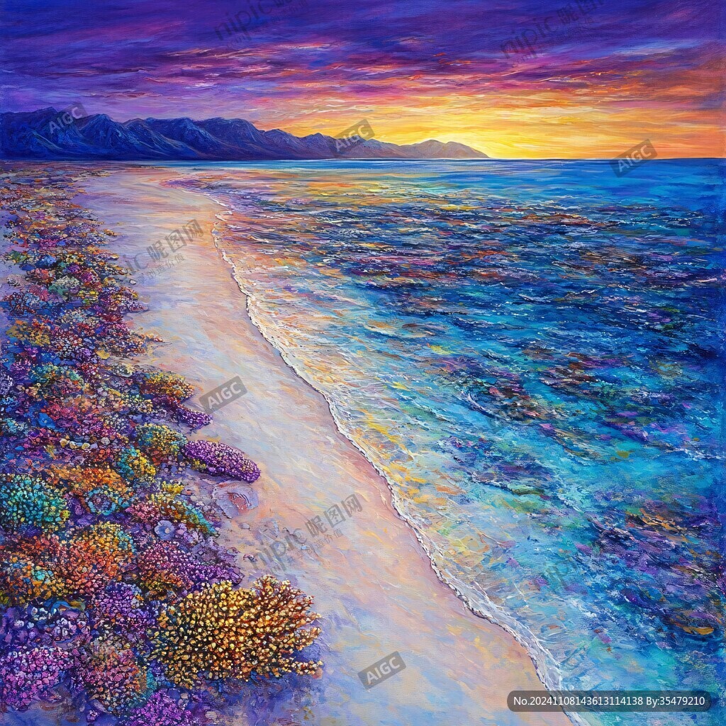 手绘海景油画