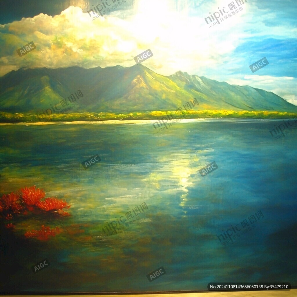苍山洱海全景油画