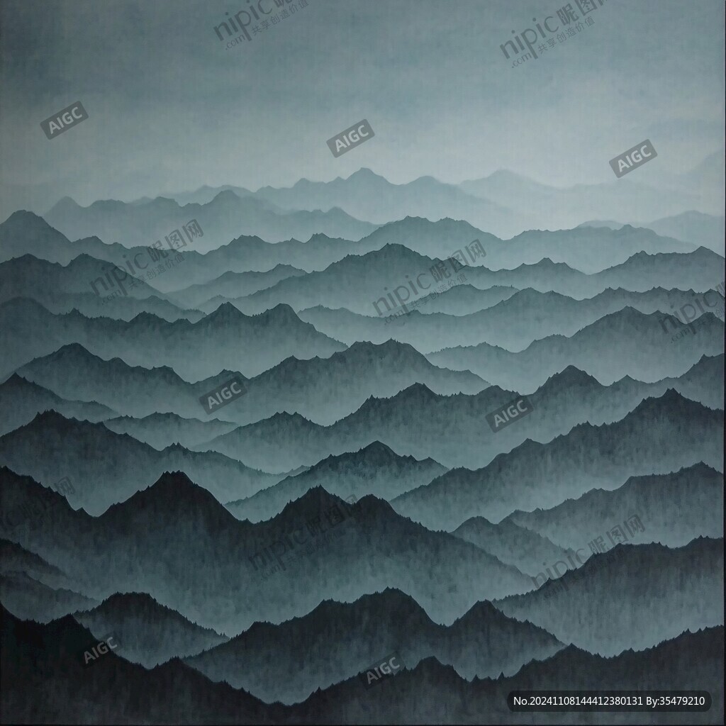 青色色调山水