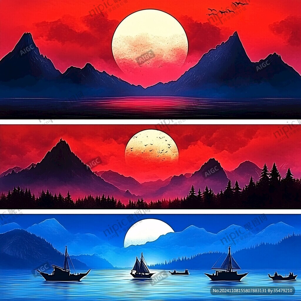 抽象昼夜山水