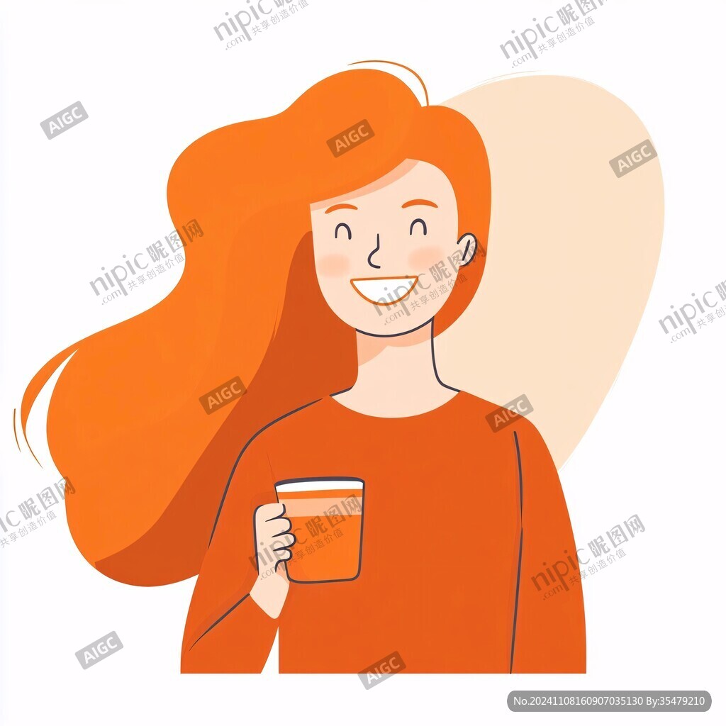 卡通喝奶茶的美女