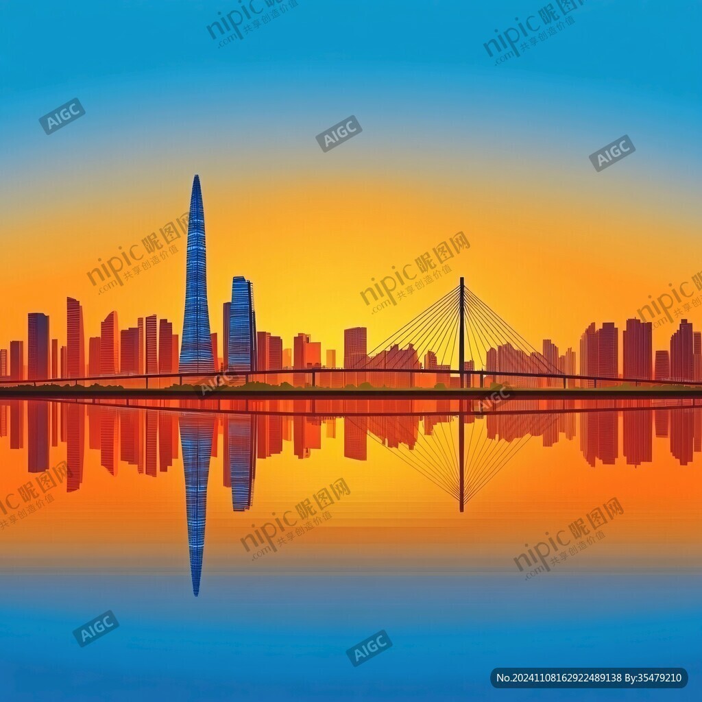 港珠澳天际线插画剪影