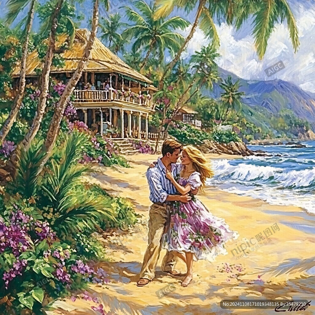夏威夷海滩油画