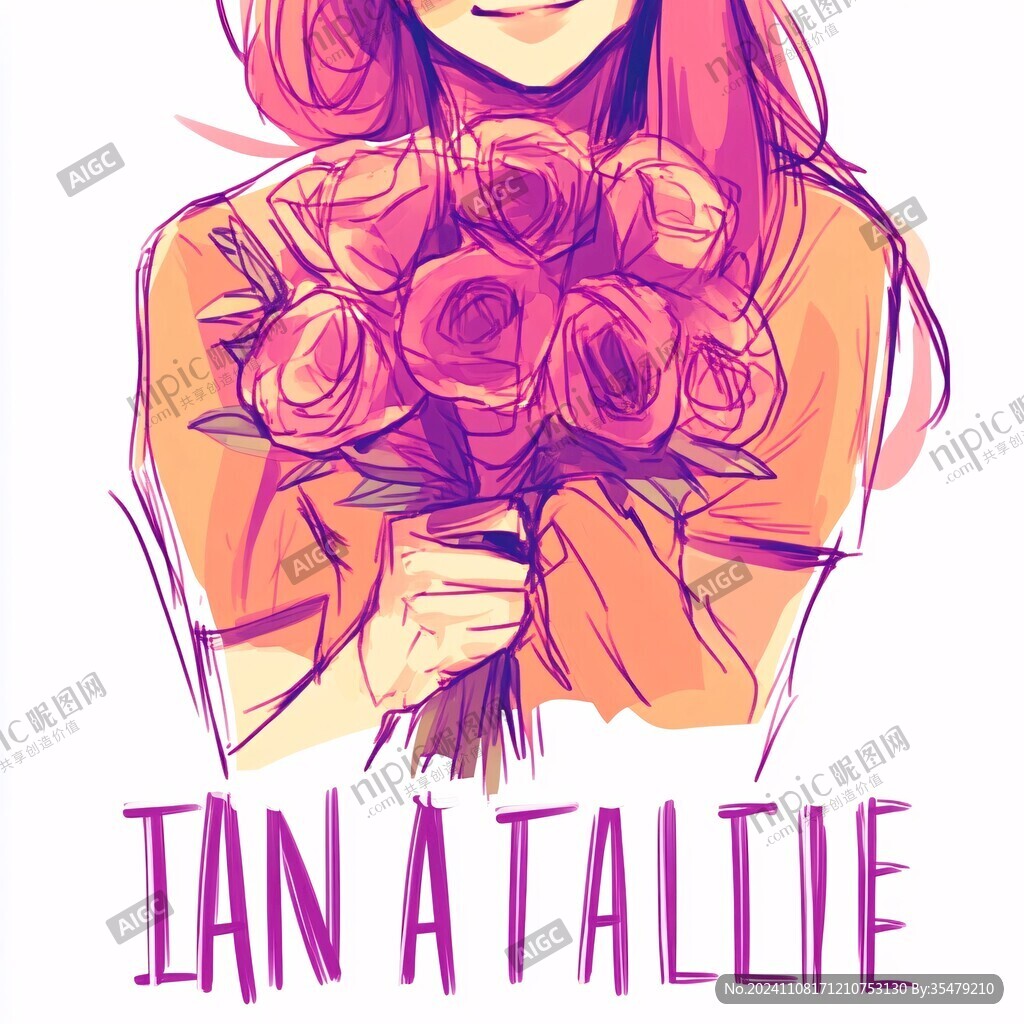 玫瑰花女孩线稿