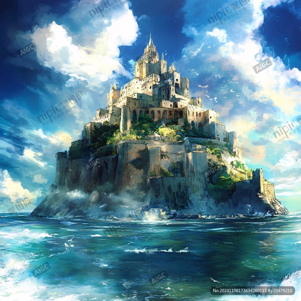 俯视海边欧式城堡