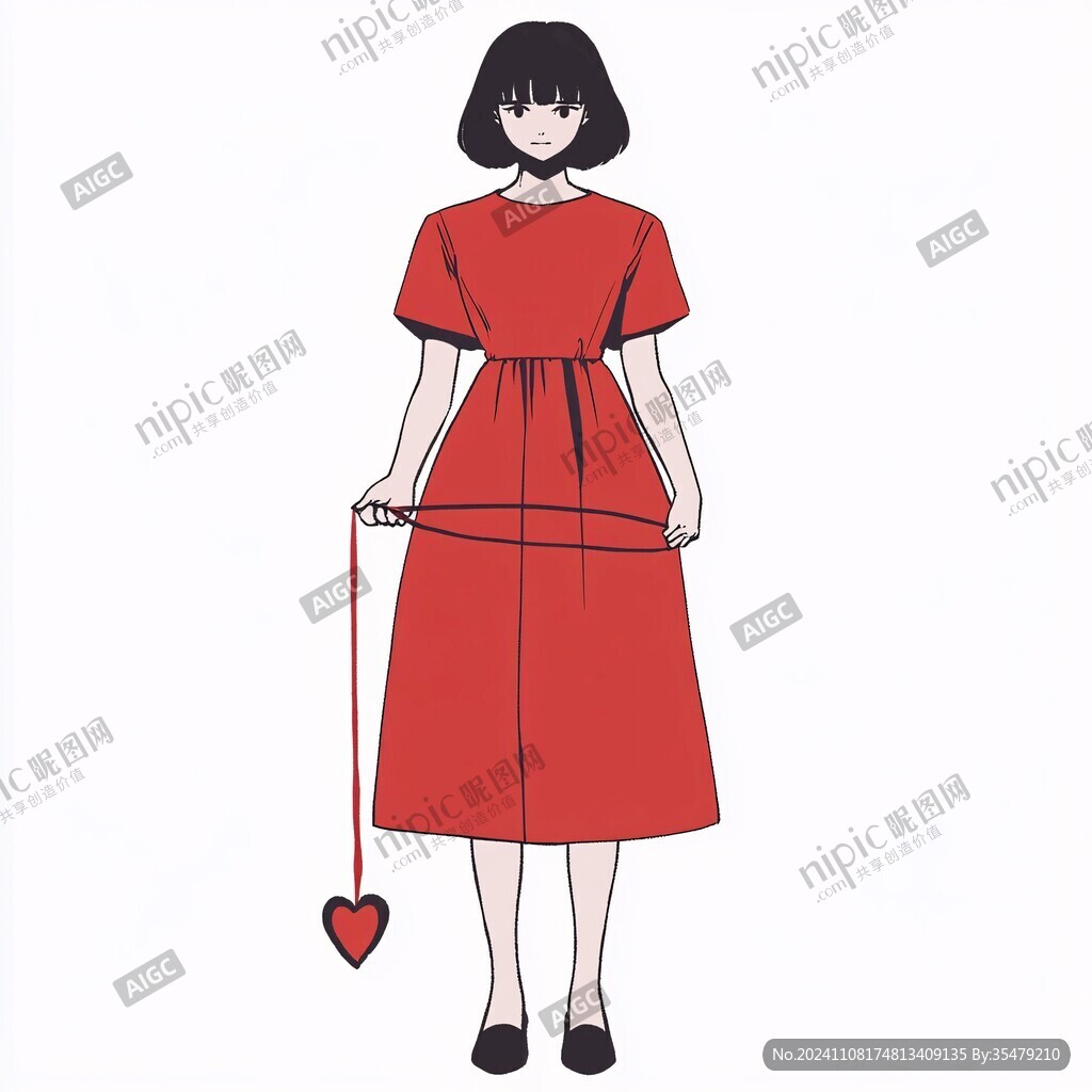 手绘红裙女孩