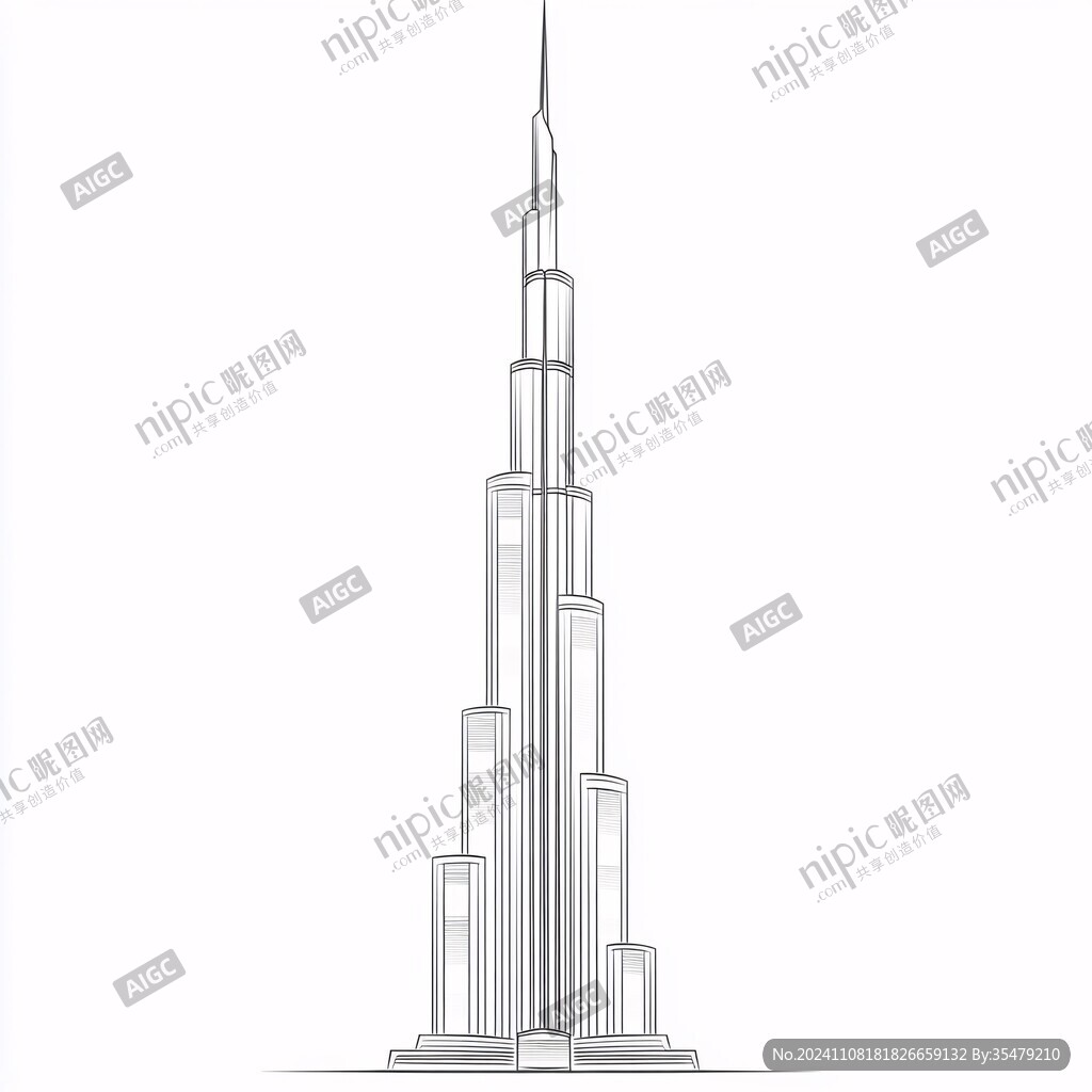 迪拜标志建筑线稿