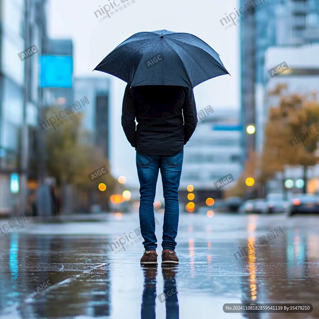 雨中撑伞的人