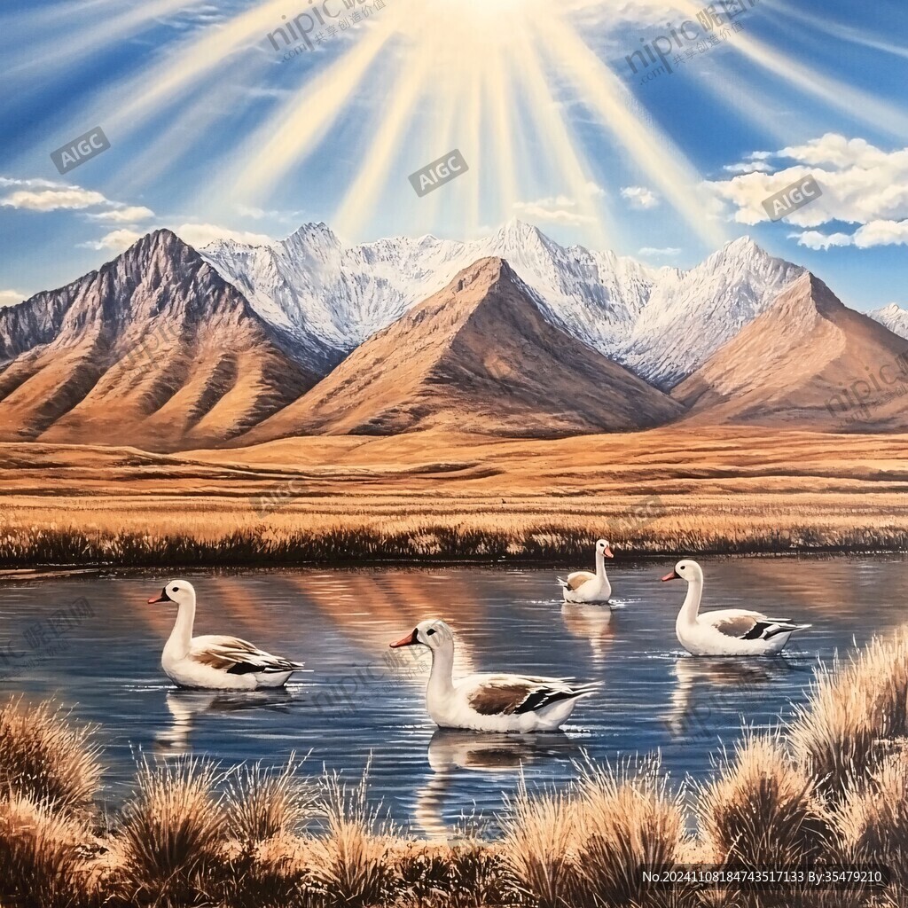 意境山水冬日天鹅